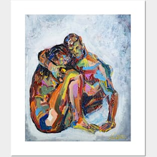 Two Abstract colourful figurative nudes lovers Posters and Art